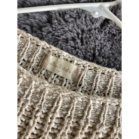 Altar'd State Women Boho Anabella Oversized Fringe Pullover Sweater Cream Medium - Picture 9 of 11